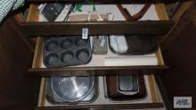 Three drawers of bakeware