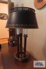 Triple candlestick lamp with metal shade