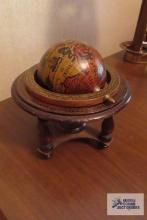 Wooden desktop globe, approximately 9-1/2 in tall