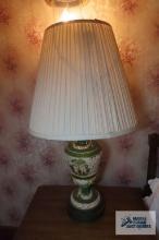 Two hand painted French provincial cherub table lamps, made by J.J.B. Import. made in Italy