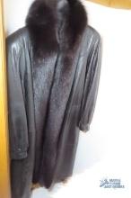 Leather coat with dyed fur collar, size large