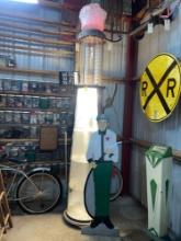 Vintage Gas Pump Replica Display Case w/ Wooden Texaco Service Member