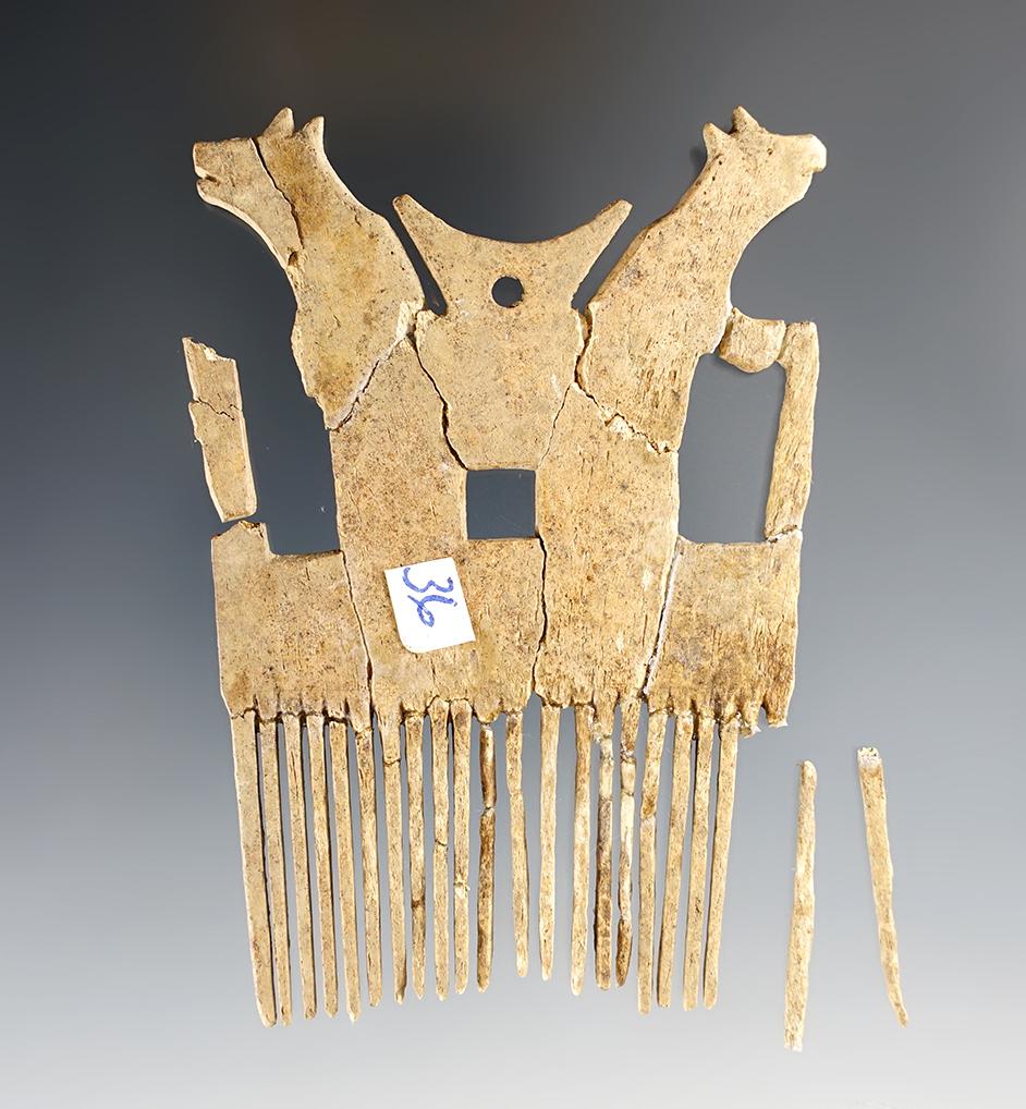 RARE! 3 5/8" Bear Effigy Bone Comb that is perforated. 90% of the original material remains.