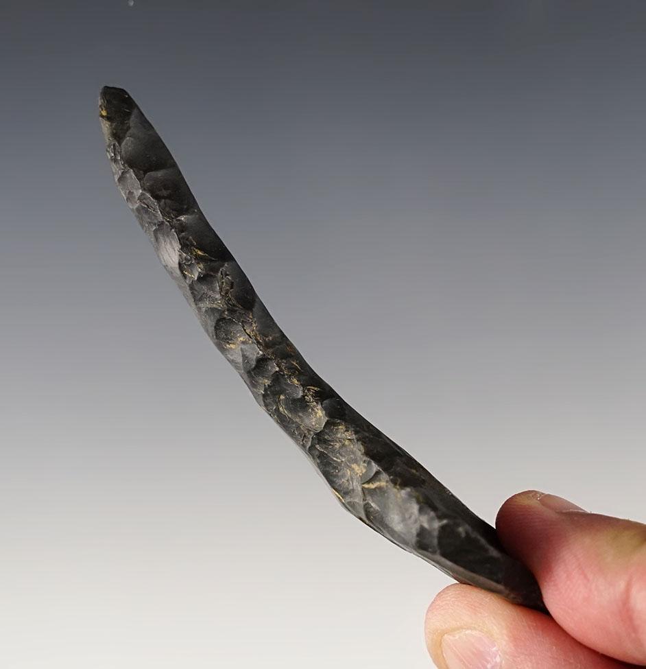 3 5/16" Coshocton Flint Drill with nice use polish to edges. Found in Ohio.