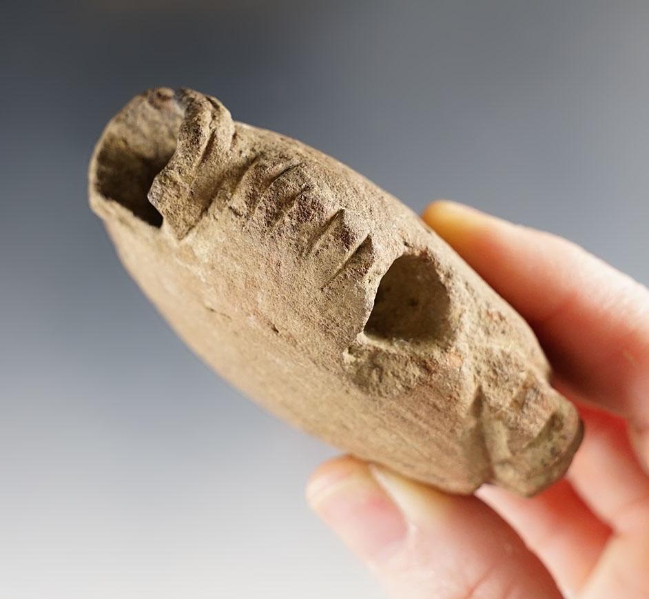 Very unique style 2 3/4" tall e Sandstone Pipe - Newhouse Site in Dearborne Co., Indiana.