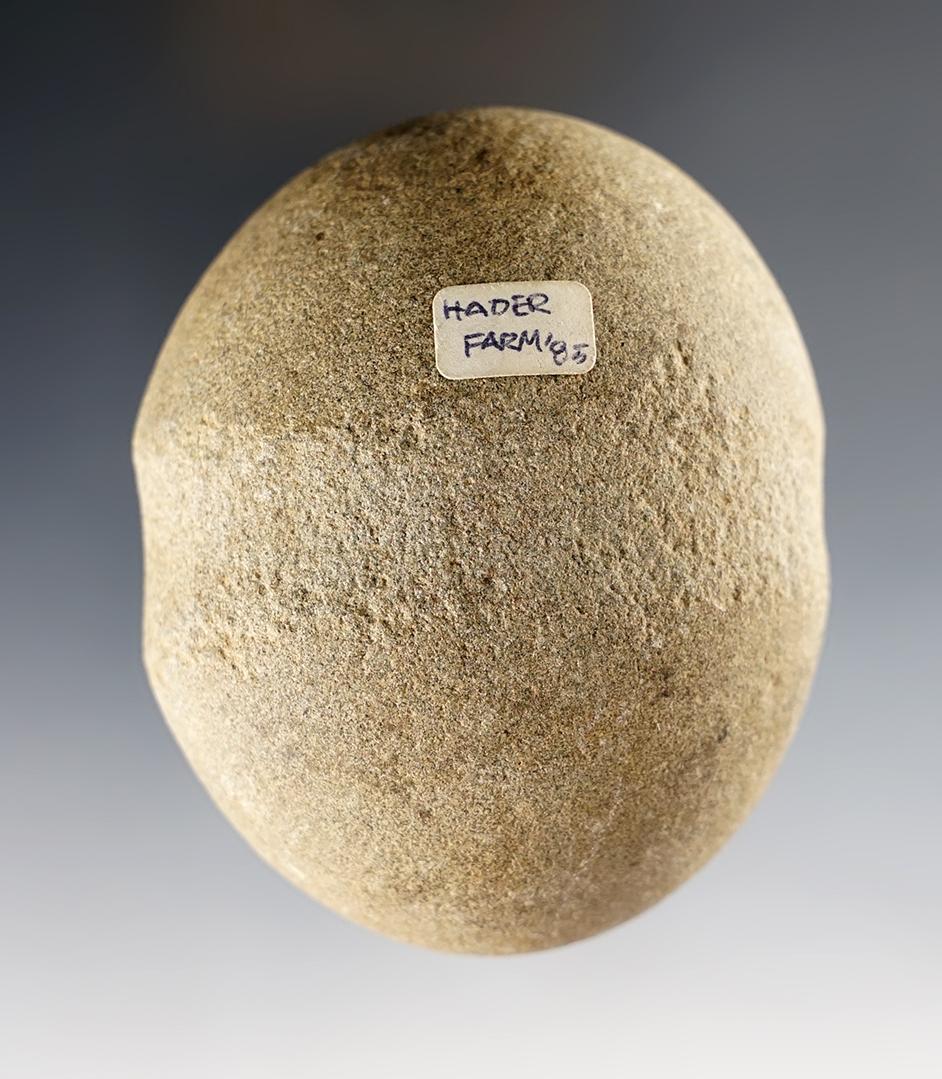 Nicely styled 2 7/8" fully grooved Hammerstone found on the Hader Farm in 1985 in Indiana.
