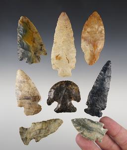 Set of 8 assorted points found in the early 1920's in Jefferson Twp., Whitley Co., Indiana.