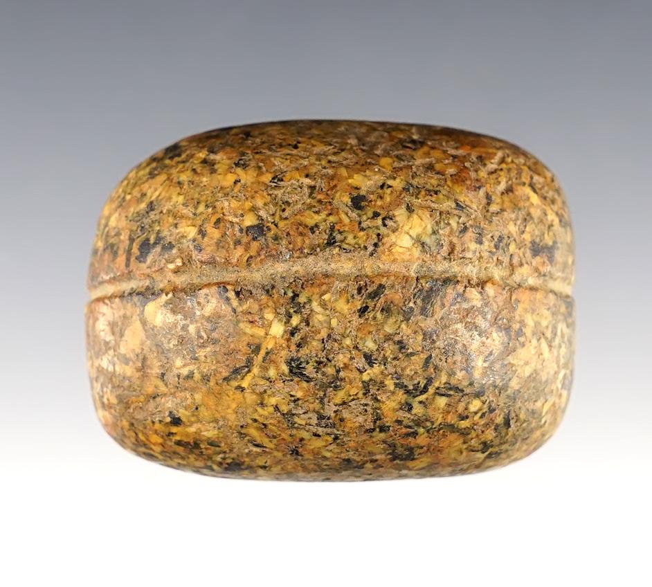 Well patinated 2" Grooved Loafstone made from Granite. Scioto Co., Ohio. Ex. Dave Kuhn.