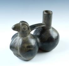 6" Avian Effigy strap handled Pre-Columbian Moche Bottle recovered in  S. America.