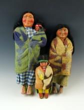 Set of three vintage Skookum Indian dolls. Largest is 12 1/4" tall. All are in nice condition.
