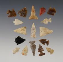 Set of 17 assorted points found in the Western U.S. The largest is 1".