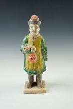7 3/4" Tang Dynasty Male Figure with nice paint and glaze. Recovered in China, circa AD 600-900
