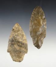 Pair of Adena points recovered in Ohio that are nicely patinated. Largest is 3 5/8".