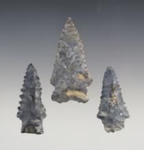 Set of three Coshocton Flint Points with nice serrations. Recovered in Ohio.
