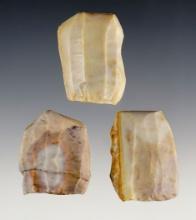 Set of three classic style Flint Ridge Hopewell Cores recovered in Licking Co., Ohio.
