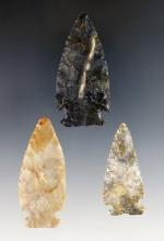 Set of 3 classic style and thin Intrusive Mound Points found in Ohio. Largest is 2 3/16".