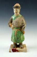 7 3/4" Tang Dynasty Male Figure with nice paint and glaze. Recovered in China, circa AD 600-900