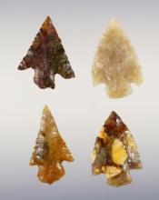 Set of 4 colorful points found in in the 1960's near the Columbia River. The largest is 1 5/16"