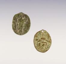 Pair of Jesuit Medals found at the White Springs Site, Geneva, New York. The largest is 7/8".