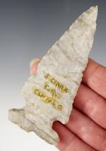 Nice 3 7/8" Archaic Sidenotch found in Canton, Stark Co., Ohio. Ex. J. Clark. Coshocton Gray Flint.