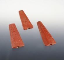 Set of 3 nice red Trapezoidal Beads found at the Townley Reed Site, Geneva, New York.