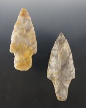 Pair of nicely made Ohio Adena points. One is a late Robbins type. The largest is 3 1/4".