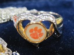 Danbury Mint Sterling Silver Clemson Tigers Ring and Necklace Set