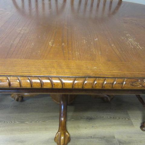 Oak Center Pedestal Table, Two Armchairs, Four Side Chairs and 24" Leaf