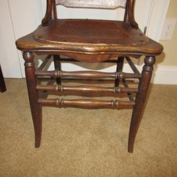 Antique Oak Spindle Back Chair with Tooled Leather Seat