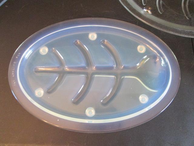 Midcentury Glass Fish/Meat Platters and Footed Platter