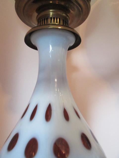 Pair of Fenton Cranberry Coin Dot Electric Lamps