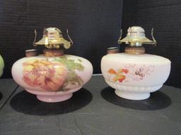 Four Hand Decorated White Glass Oil Font Lamps