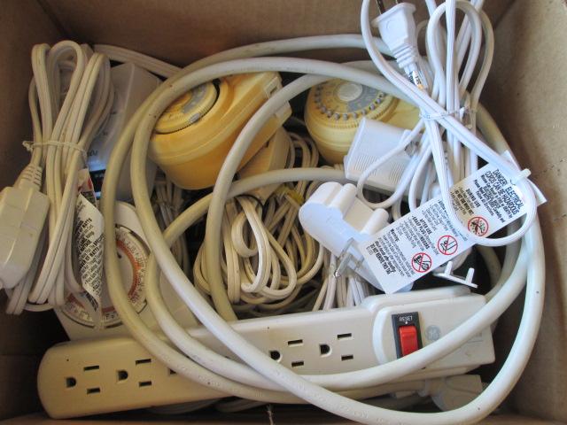 Large Grouping of House Hold Extension Cords, Power Strips, Timers and Outlet Extenders