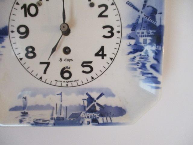 Two Square Blue and White Windmill Motif 8 Day Kitchen Clocks