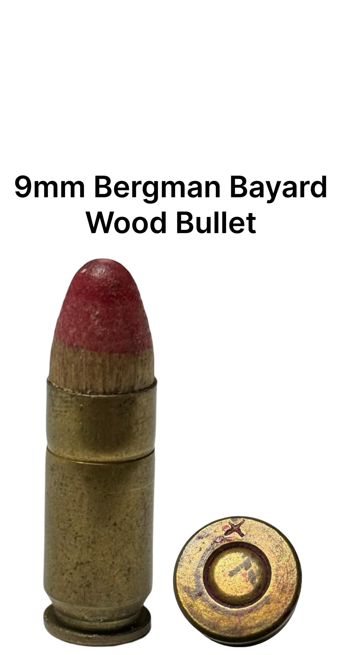 9mm Bergman Bayard Cartridge with Wood Bullet
