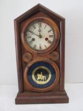 Antique E. Ingraham & Co. Doric Mosaic Front Mantle Clock