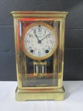 Vintage Seth Thomas Visible Escapement Brass 4 Glass Mantle Clock