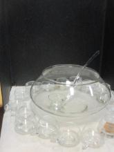 Midcentury West Virginia Glass Punch Bowl Set