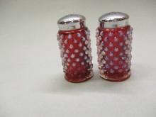 Vintage Cranberry Hobnail Salt & Pepper Shakers