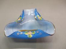 Murano Rolled Edge Blue & White Glass Bowl 7"w X 2 1/2"h