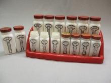 1930's 40's Griffith Spice Plastic Rack w/Milk Glass Bottles