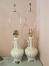 Pair of Aladdin Moonstone/Alacite Footed Genie Bottle Lamps with Lights in Body