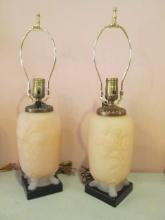 Pair of Aladdin Alacite Footed Base Flower Cluster Design Lamps with Light in Body