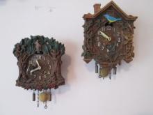 Two Vintage Miniature Wind-Up "Cuckoo" Wall Clocks