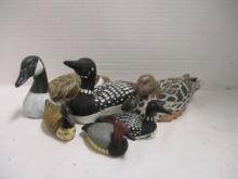 Four Small Handpainted Wooden Duck Decoys and Two Duck Decoy