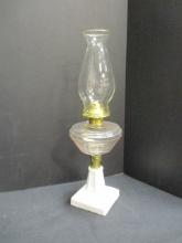 Oil Lamp with Clear Glass Oil Font and Milk Glass Foot