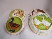 Four Feathered Fowl Motif Ceramic Molds