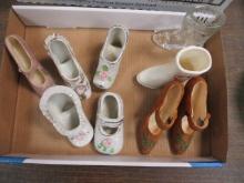 Porcelain Shoe Figurines and Souvenir Boot Shot Glasses