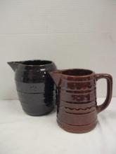Two Midcentury Marcrest Daisy and Dot Brown Stoneware Pitchers