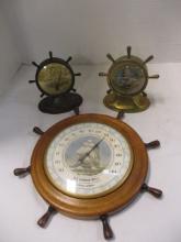 Three Vintage Ship's Wheel Advertisement Barometers